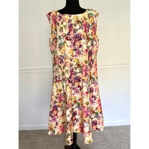 Gabby Skye Floral Print Dress Sleeveless Pleated‎ Fit & Flare Midi size 18W